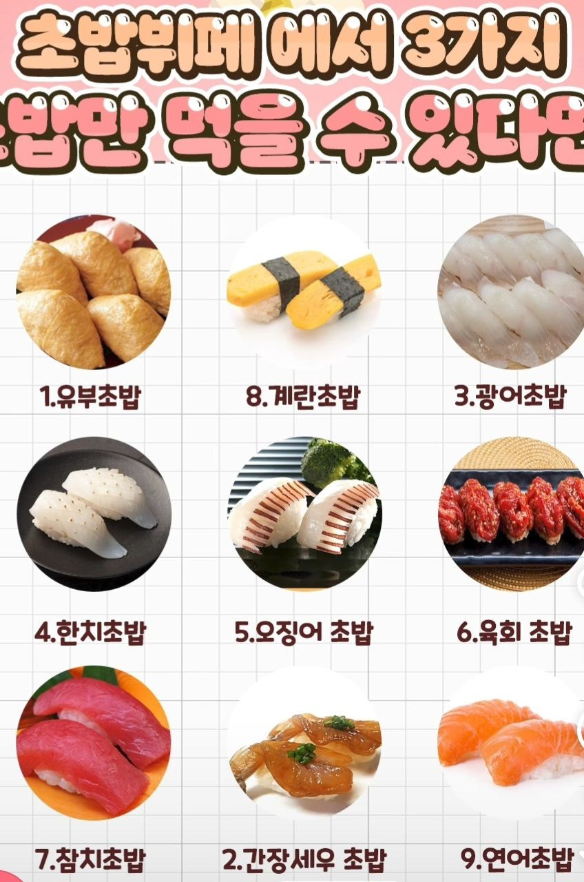 초밥 뷔페에서 딱 3가지 초밥만 먹을수 있다면?